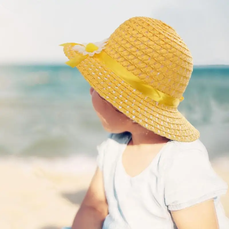 2 шт. летняя Солнцезащитная шляпа для девочек, детская соломенная шляпа, пляжные шляпы+ Сумка-тоут, Цветочный декор, Пляжная Солнцезащитная соломенная шляпа, уличная спортивная пляжная кепка