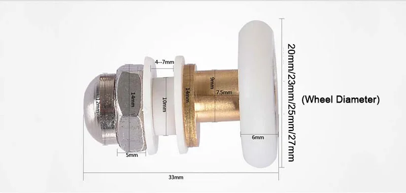 2PCS Shower Room Bathroom Parts Glass Sliding Door Pulley Old Circular Single Wheel Sliding Bearing Eccentric Fittings