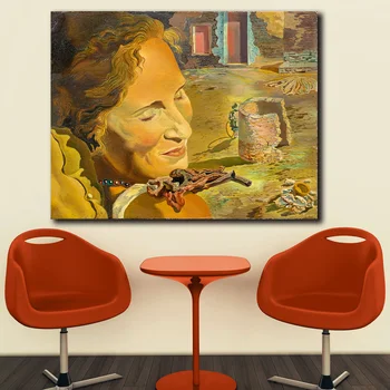 Portrait of Gala with Two Lamb Chops Balanced on Her Shoulder by Salvador Dalí 1