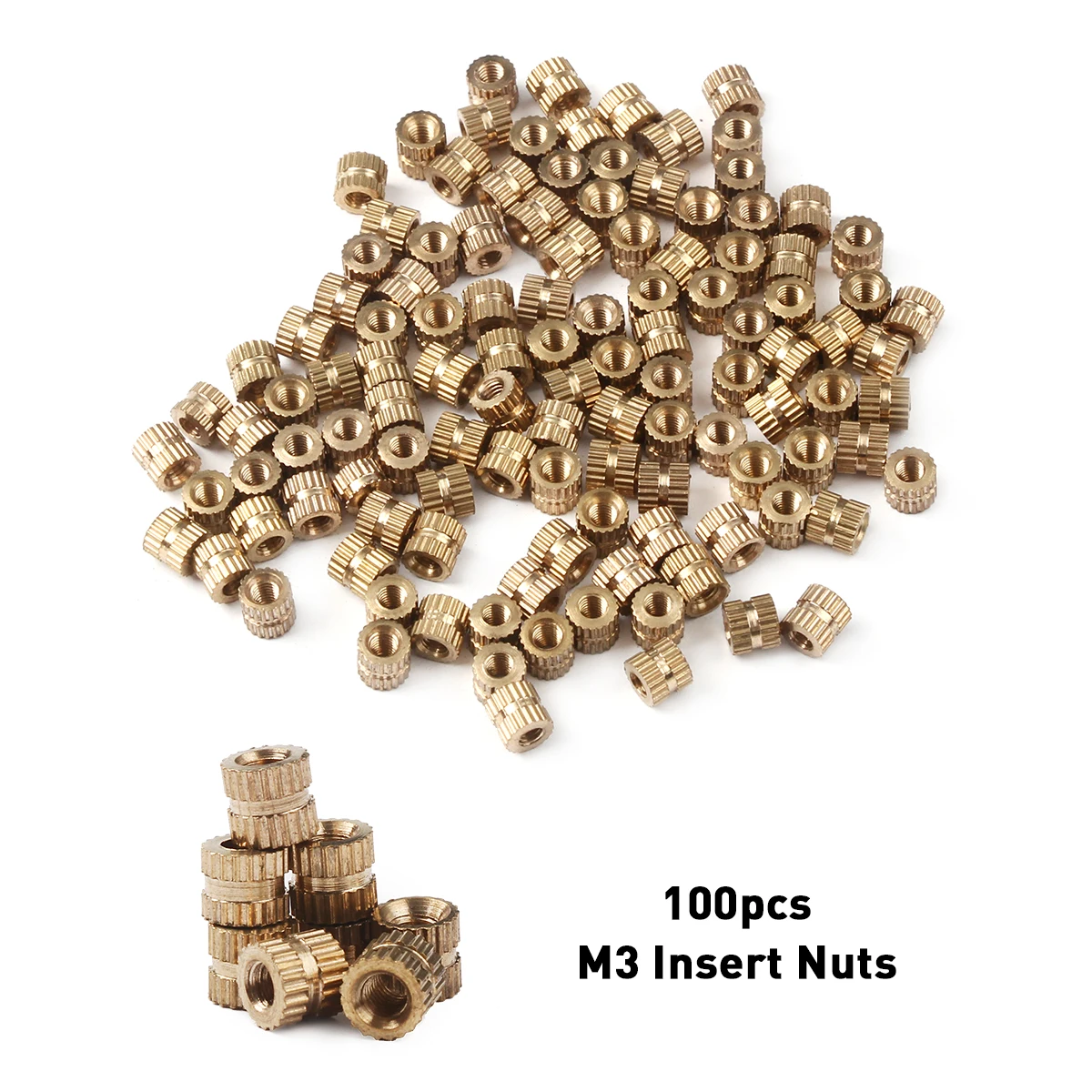 

100Pcs M3 5mm Thread Metric Brass Knurl Round Insert Nuts set