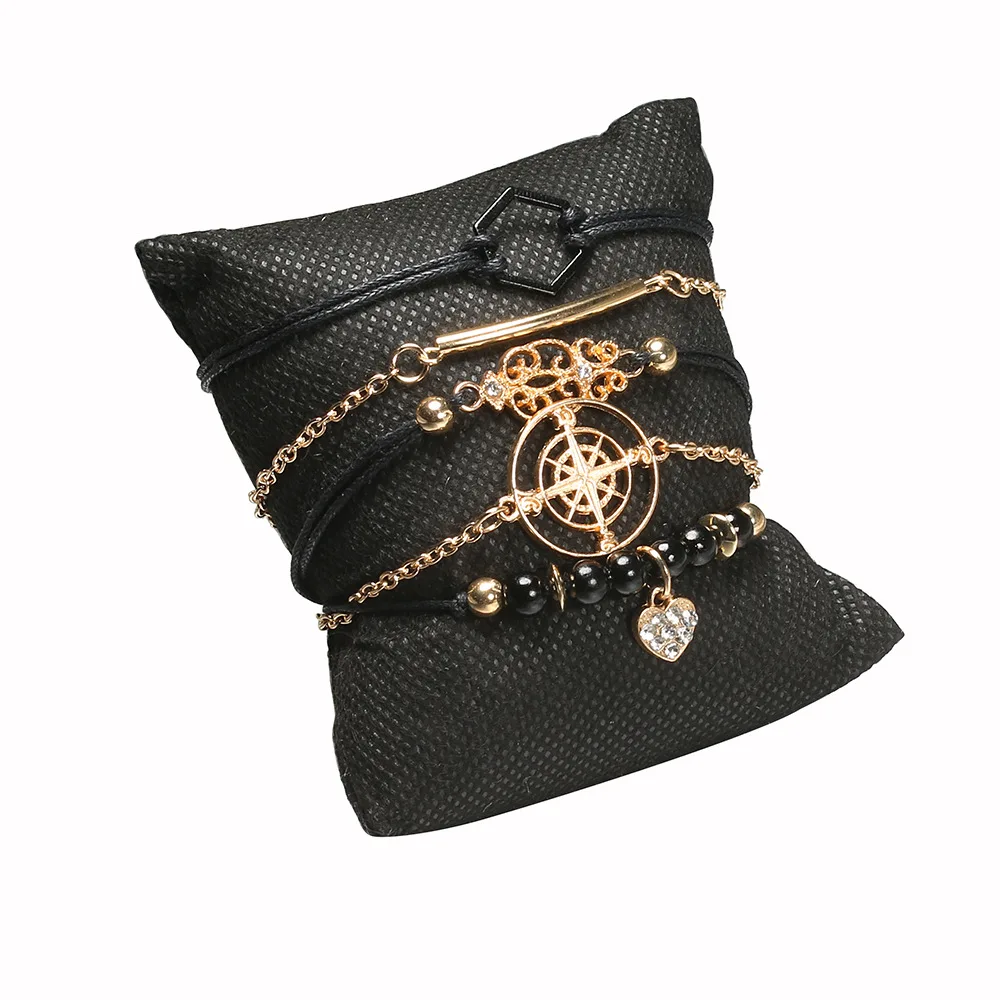 5 шт./компл. Модные женские браслеты компасы шестиугольник черный жемчуг черный золотой браслет набор женский Свадебная вечеринка Ювелирная одежда