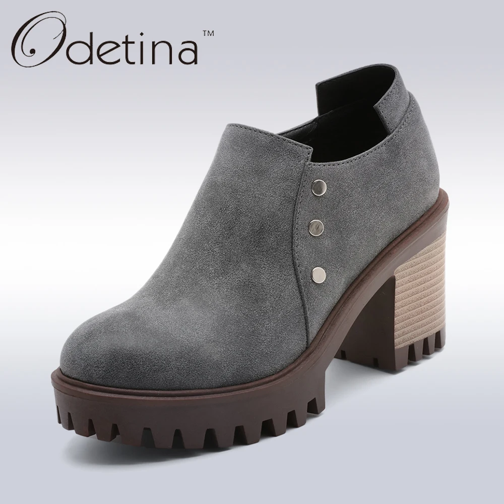 

Odetina 2017 Spring Autumn Casual High Heels Shoes Side Zipper Metal Decoration Women Pump Platform Fashion Shoes Big Size 34-43