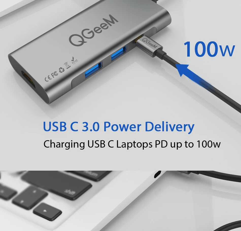 QGeeM USB C концентратор HDMI type-C концентратор к Hdmi USB 3,0 Thunderbolt 3 кард-ридер для Macbook mate20 P30 glaxy S9 S10 USB C концентратор