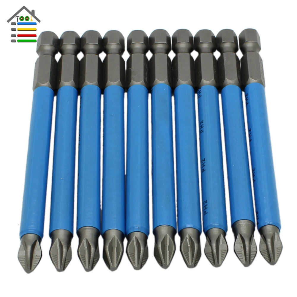 

AUTOTOOLHOME 10pcs 1/4" Hex Shank Anti Slip Long Reach Electric Screwdriver Bits PH2 25 50 65 70 90 127 150 mm Single Side