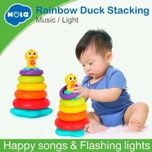 Baby Toy Stacking Rainbow Duck with Music & Lights Rings Rainbow Stack Up Tower Kids Early Educational Toys Gifts