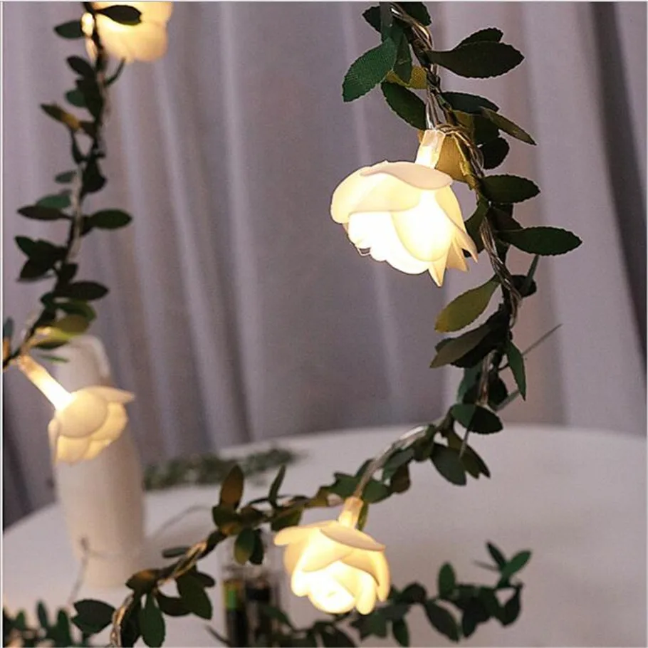 

tiny leaves Rose vine garland fairy light led Battery string lights for Wedding forest Table Christmas home party Decoration