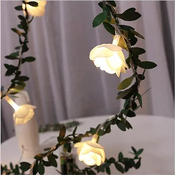 

tiny leaves Rose vine garland fairy light led Battery string lights for Wedding forest Table Christmas home party Decoration