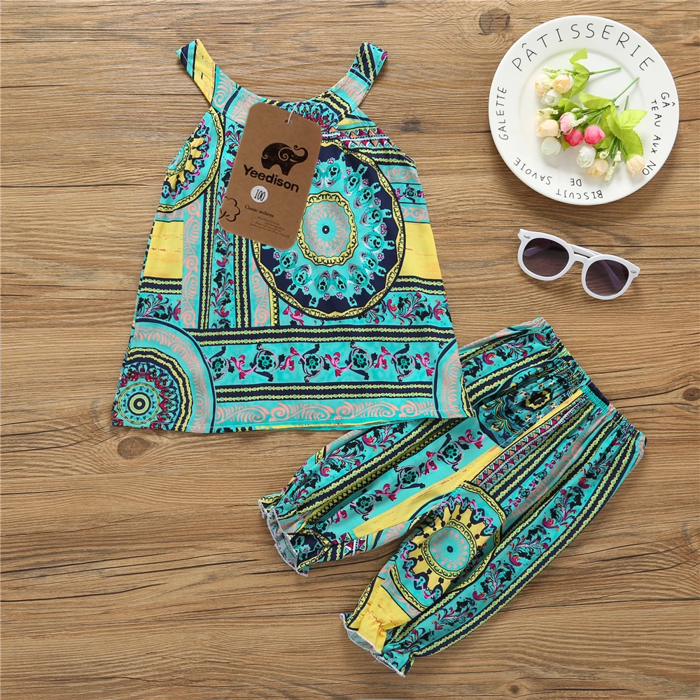 2Pcs Girls Clothes Sets 2018 Summer Kids Outfits Casual Beach Children Clothing Girls Fashion Floral Print Top Pants Sport Suits (7)