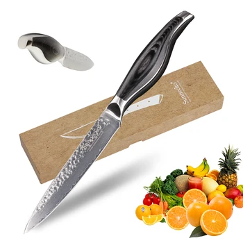 

SUNNECKO 5" inch Utility Knife Kitchen Knives Damascus Steel Sharp Strong 60HRC Pakka Wood Handle Professional Cutting Tools