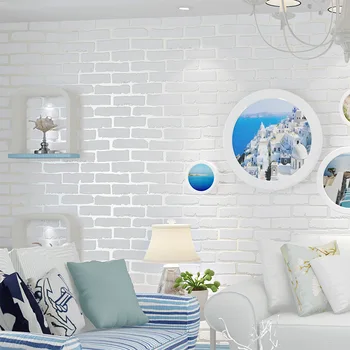 

Colomac modern white brick 3D non-woven wallpaper roll living room thicken clothing store brick TV background decter wall paper