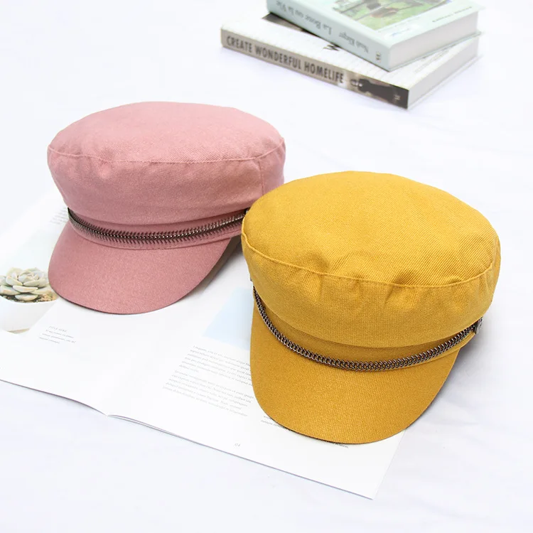 New Korean Version Of Corduroy Cap Female Autumn And Winter Fish Bone Chain Hats Tide Retro Casual Wild Solid Color Cap HC30 (5)