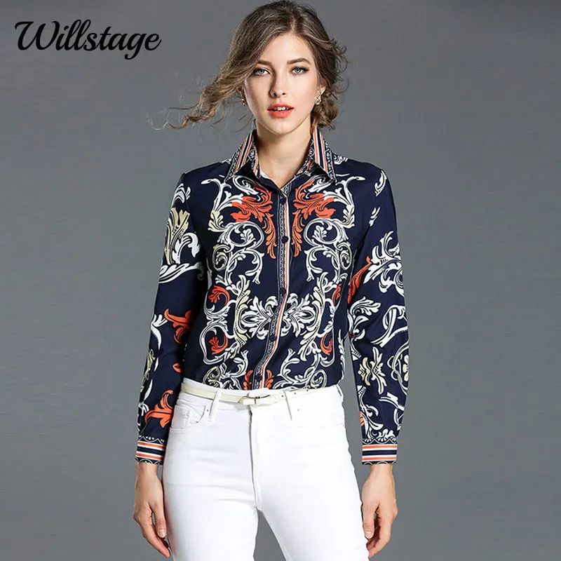 Vente Willstage Motif Blouse Femmes manches Longues Floral Rayé Imprimé Chemises Coloré Élégant Bureau dames OL vêtements de travail Printemps Tops