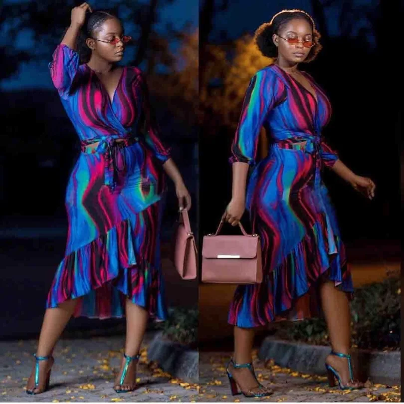 

2019 new fashion printed dress style dashiki tops/blouses with skirts 2pcs/set for lady/women suits