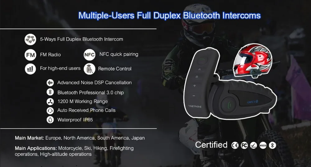 BT домофон с пультом дистанционного управления Интерком FM NFC 5 всадников Bluetooth Мотоциклетный домофон 1200 м Intercomunicador V8 motos