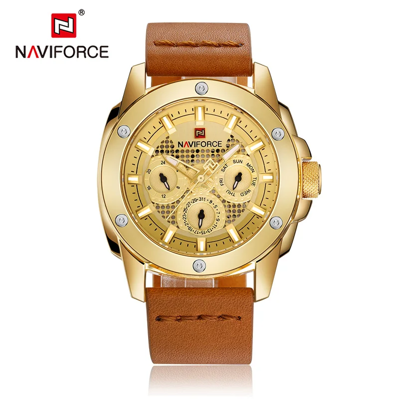 

NAVIFORCE New Luxury Original Brand Men Fashion Sport Watch Men's Military Waterproof Analog 24 Hour Leather Quartz Wrist watch
