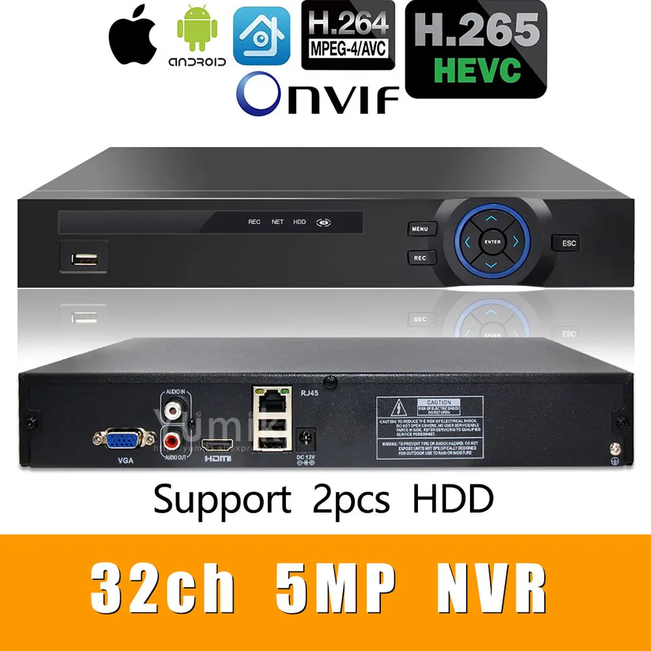 Sata com Frente H.265 + - 32ch 5.0mp 1080 p Nvr Rede Vidoe Gravador 960 720 Câmera ip Onvif Cms Xmeye 2 Usb H.264 8ch * 4 k 2 32ch * 5.0mp 32ch * 1080 p
