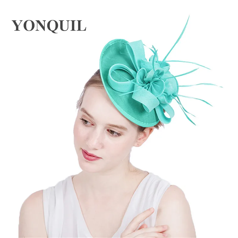 Щедрый нарядное пера; нарядная одежда; волос аксессуары Fascinator женские свадебные повязки на голову; вечерние шляп церкви Необычные Модные Головные уборы - Цвет: emerald green