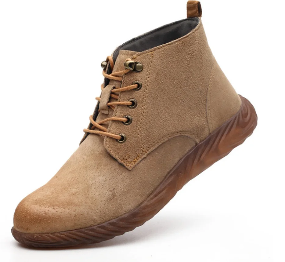 Men Indestructible Safety Work Boots High quality split Leather Martin Ankle Boots High Top Fashion Popular Steel Toe Boots