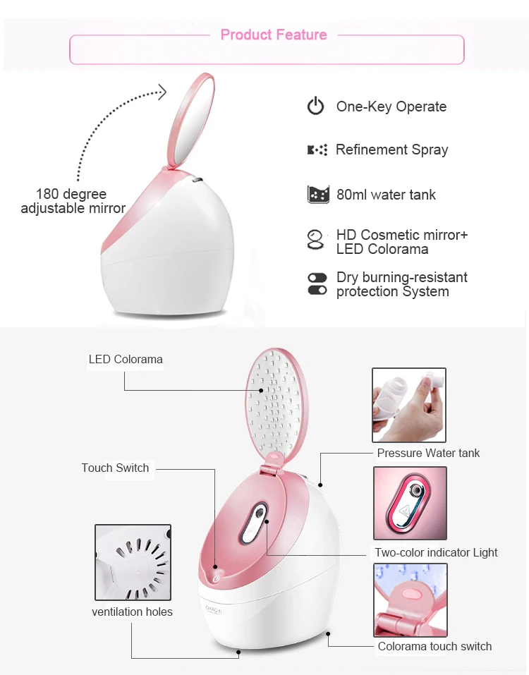 Профессиональный светодиодный нано-ионный паровой аппарат для лица красота салон персональный сауна спа мини распылитель для лица с зеркалом для макияжа
