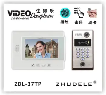 

ZHUDELE Fingerprint Home 7"LCD Monitor Speakerphone Intercom Color Video Door Phone Metal IR Camera with Password&ID Card Unlock