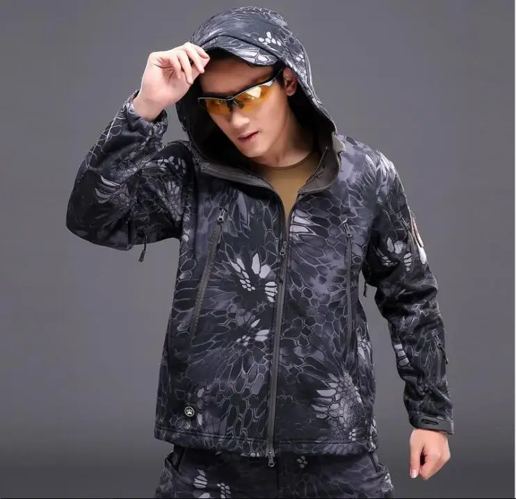 Открытый Спорт Softshell куртки брюки для девочек для мужчин пеший Туризм Охота Одежда Камуфляж Военная Униформа Тактический Кемпинг - Цвет: Jungle Python
