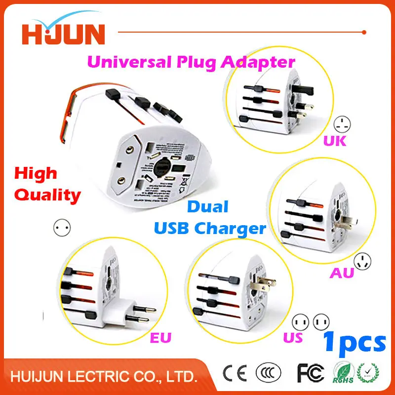 

1Pcs Universal International Power Plug Adapter Socket for US UK EU AU Plug Travel Wall Converter with Dual USB Charger White