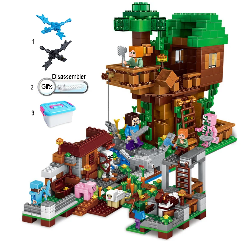 

1088pcs Kids building blocks Toy Compatible Legoing Word Series Defend Tree House Farm Dragon Figure Bricks For Children Gifts