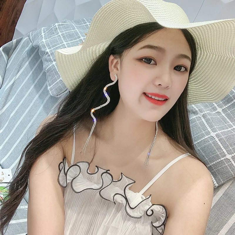 

Shiny Side New Fashion Brand Jewelry Long Crystal Stud Earrings for Women Snake Earrings Free Shipping