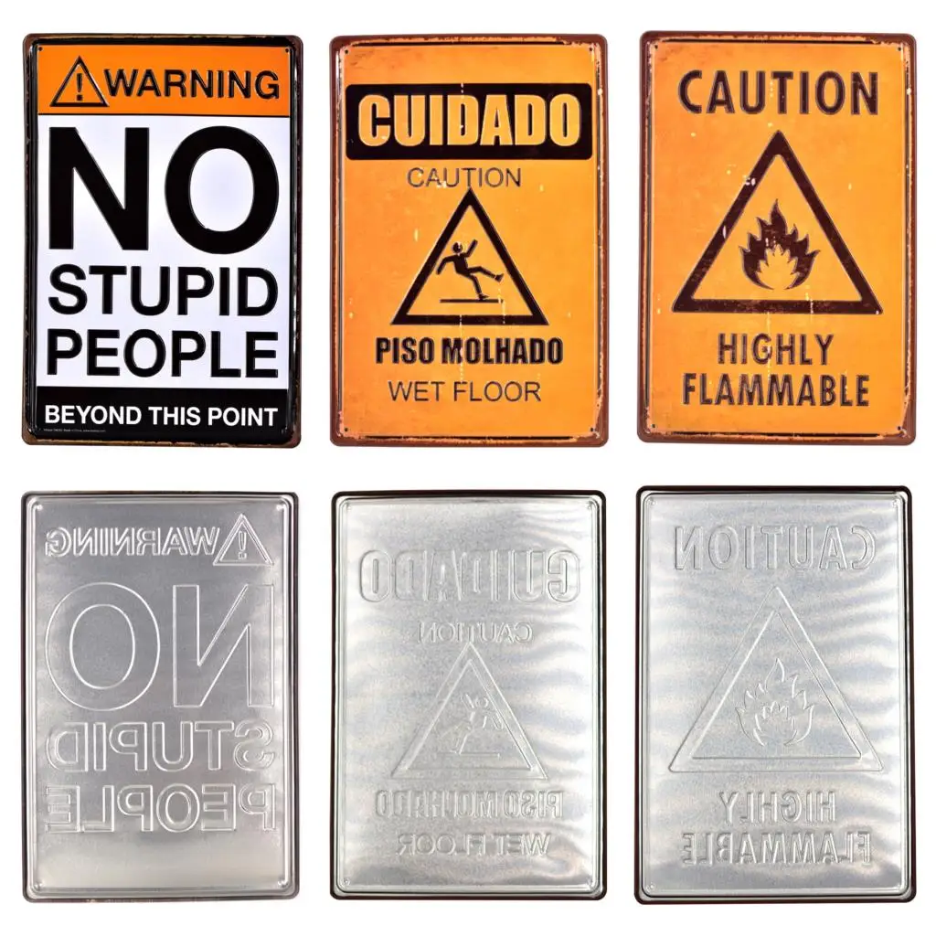 Caution Fire 3D Embossed Metal Sign Fashion Metal Tin Sign Vintage Home