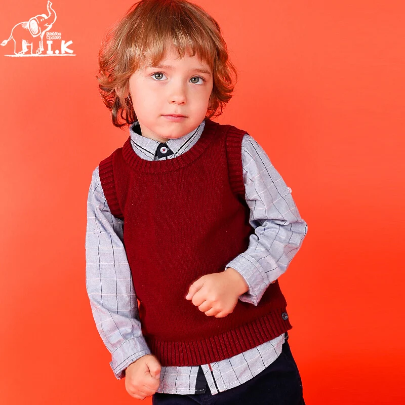 

I.K Boy Vest Sweaters For Autumn Winter Sleeveless Solid Cotton Tops 2017 Fashion Children Baby Kids Clothing Side Button SH1011