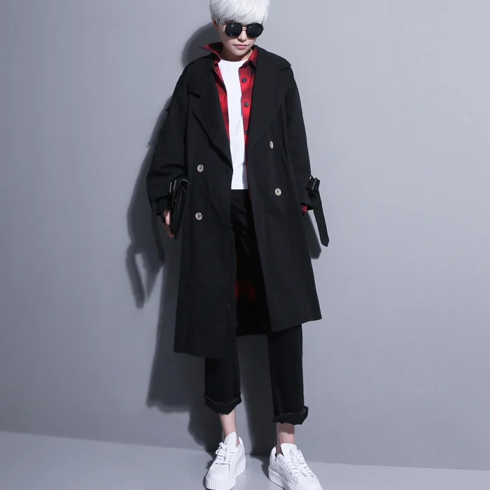 Women South Korea University Design Double Breasted Trench Coat Explosive Temperament Trench Clothing Black White Khaki