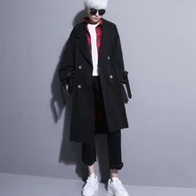 Women South Korea University Design Double Breasted Trench Coat Explosive Temperament Trench Clothing Black White Khaki