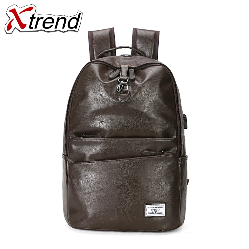 Xtrend ПУ многофункциональный USB зарядки Для мужчин 15 дюймовый ноутбук рюкзаки для