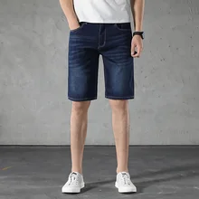 AudWhale летние мужские хлопковые джинсы, шорты средней талии прямые джинсы для мужчин длиной до колена Промытые мужские джинсовые шорты