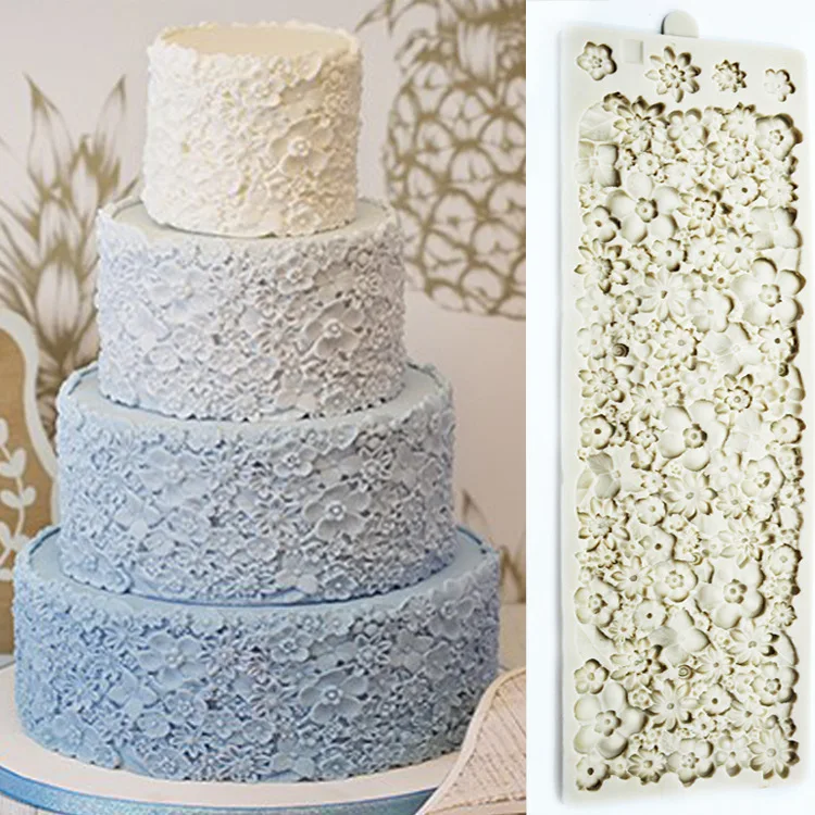Большой цветочный узор силиконовая форма коврик 37x12 см 3D полный цветок плесень помадка украшения торта инструмент для поделок из сахара выпечки торта инструмент большой