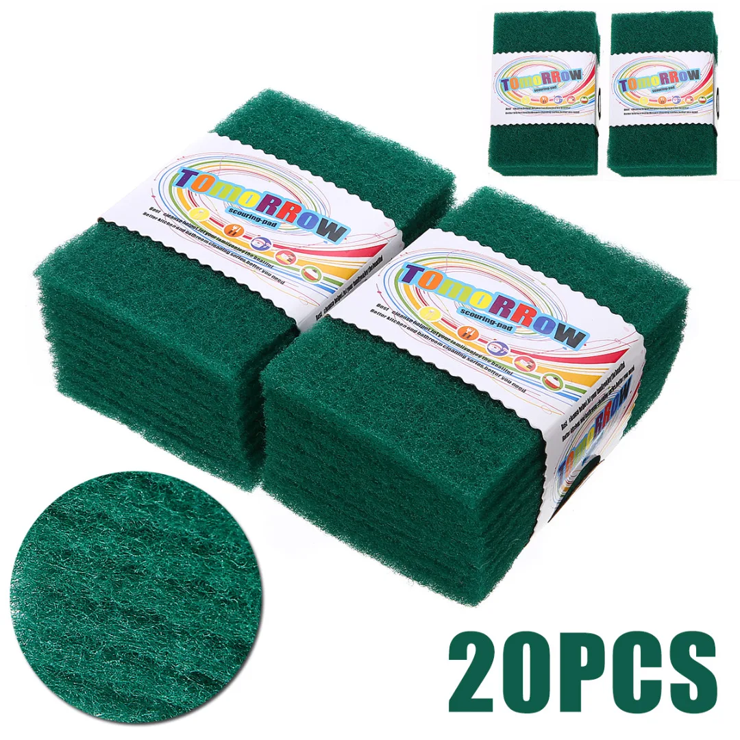 20pcs Green Sponge Scouring Pad Kitchen Bowl Dishwash Clean Scrub Cleaning Pads for Household Washing Supplies