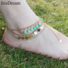 Hot Vintage Gold Multi layer Bijoux Sequins Bohemian Anklet Ankle Bracelet Beach Foot Chain Anklets Barefoot Sandals Jewelry