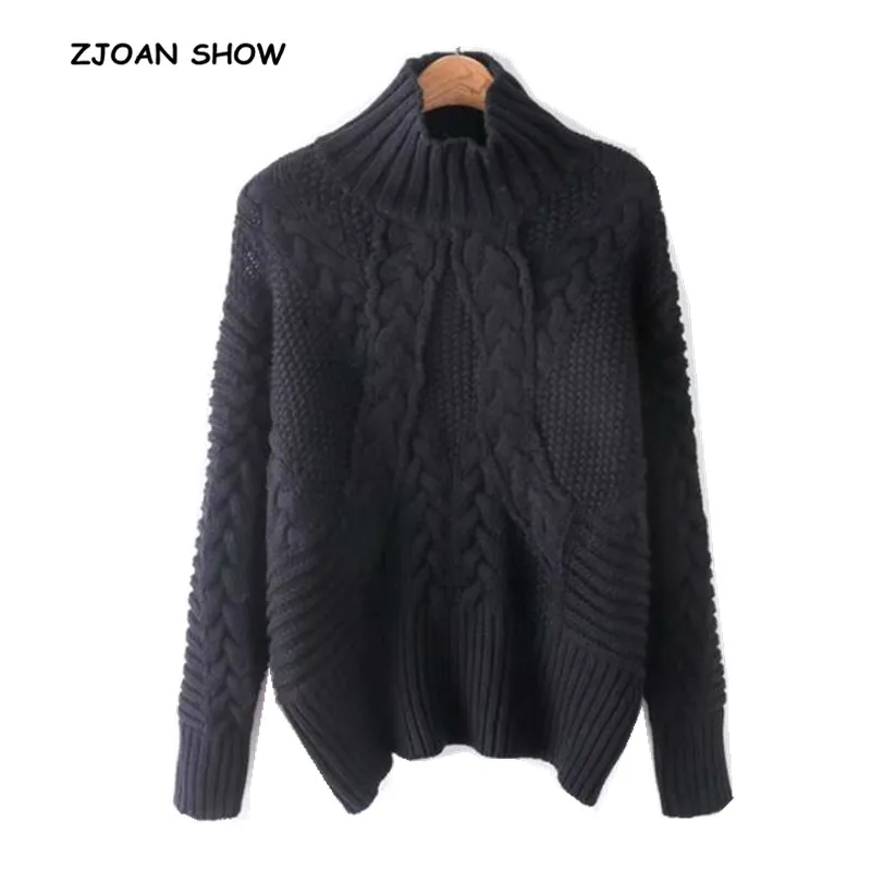 Vitnage Turtleneck Twist Striped Thick Sweater Retro New 2018 Woman Bat Sleeve Loose Knitted Pullover Knitwear Red Black | Женская