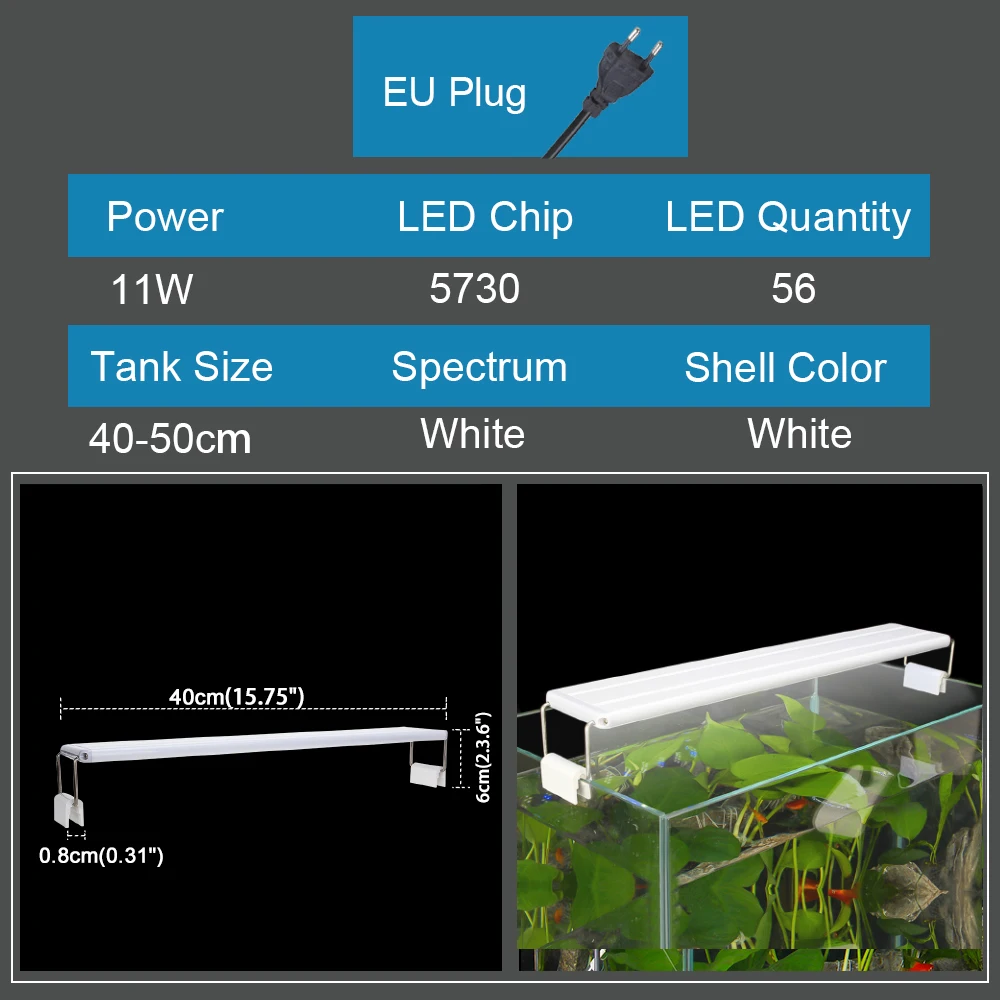 Расширяемый тонкий светильник для аквариума с регулируемой яркостью, светильник для аквариума 220 V/110 V 5 W/8 W/11 W/16 W, светодиодный светильник для аквариума - Цвет: 11W-EU