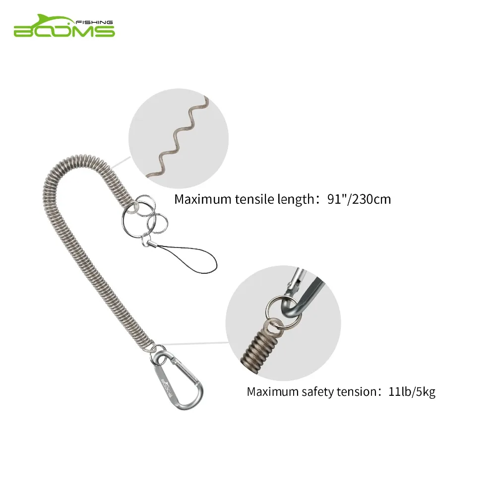 Booms Fishing 4pcs Coiled Lanyard or Safety Rope Wire Steel Camping Secure Pliers Lip Grips 2.3m Max Stretch Fishing Tackle Tool