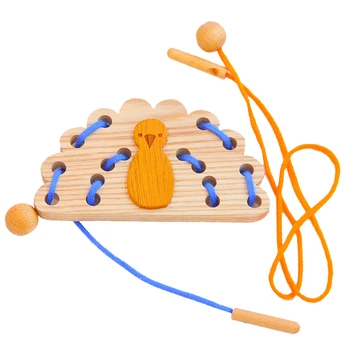 

1PCS Peacock Thread String Beads Bricks Toys for Children Children's Wooden Gifts Arts and Crafts for Kids