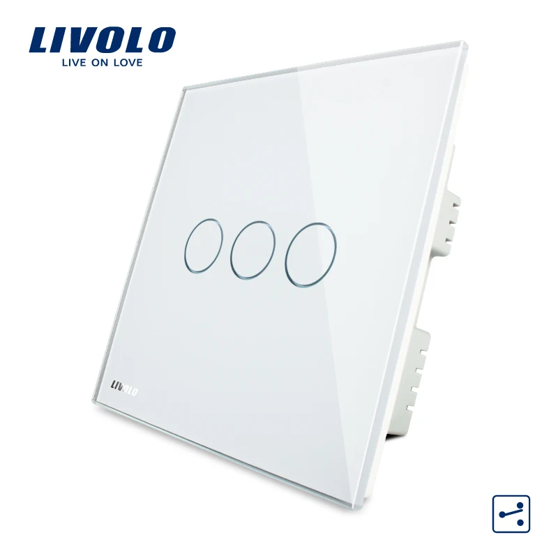 Livolo настенный выключатель, Хрустальная стеклянная панель, AC 220-250V VL-C303S-White/черный/золотой, 3 банды 2 way, Домашний Светильник с сенсорным экраном, переключатель Великобритании