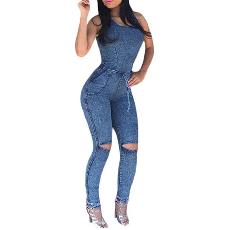 ladies denim jumpsuits women ripped denim jumpsuits Casual Overalls