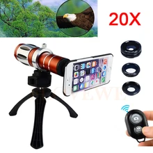 Телефон линзы камеры комплект 20x зум телефото телескоп рыбий глаз широкоугольный Макро объектив для iPhone 4 4S 5 5S 6 6s 7 Plus штатив