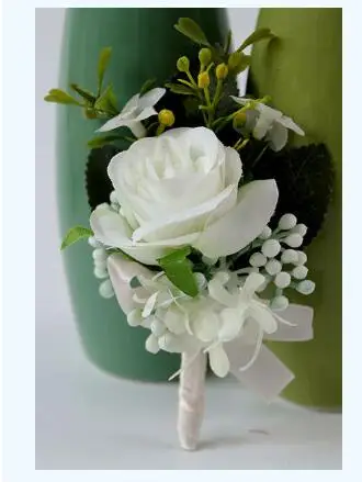 Свадебные корсажи и бутоньерки белые шелковые розы на запястье цветы для бутоньерка на запястье для подружки невесты браслет - Цвет: Boutonniere 6