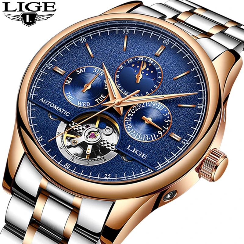 

Relogio Masculino LIGE Watch Men Top Brand Luxury Automatic Mechanical mens watches Full Steel Business Waterproof Sport Watch