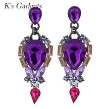 Elegant Purple Crystal Teardrop Long Earrings Bridal Large Drop Earrings For Women With Cubic Zircon Stone