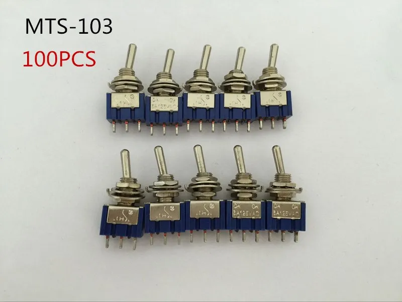 100pcs/lot Mini MTS 103 3 Pin G106 ON OFF ON 6A 125V 3A250VAC Toggle ...
