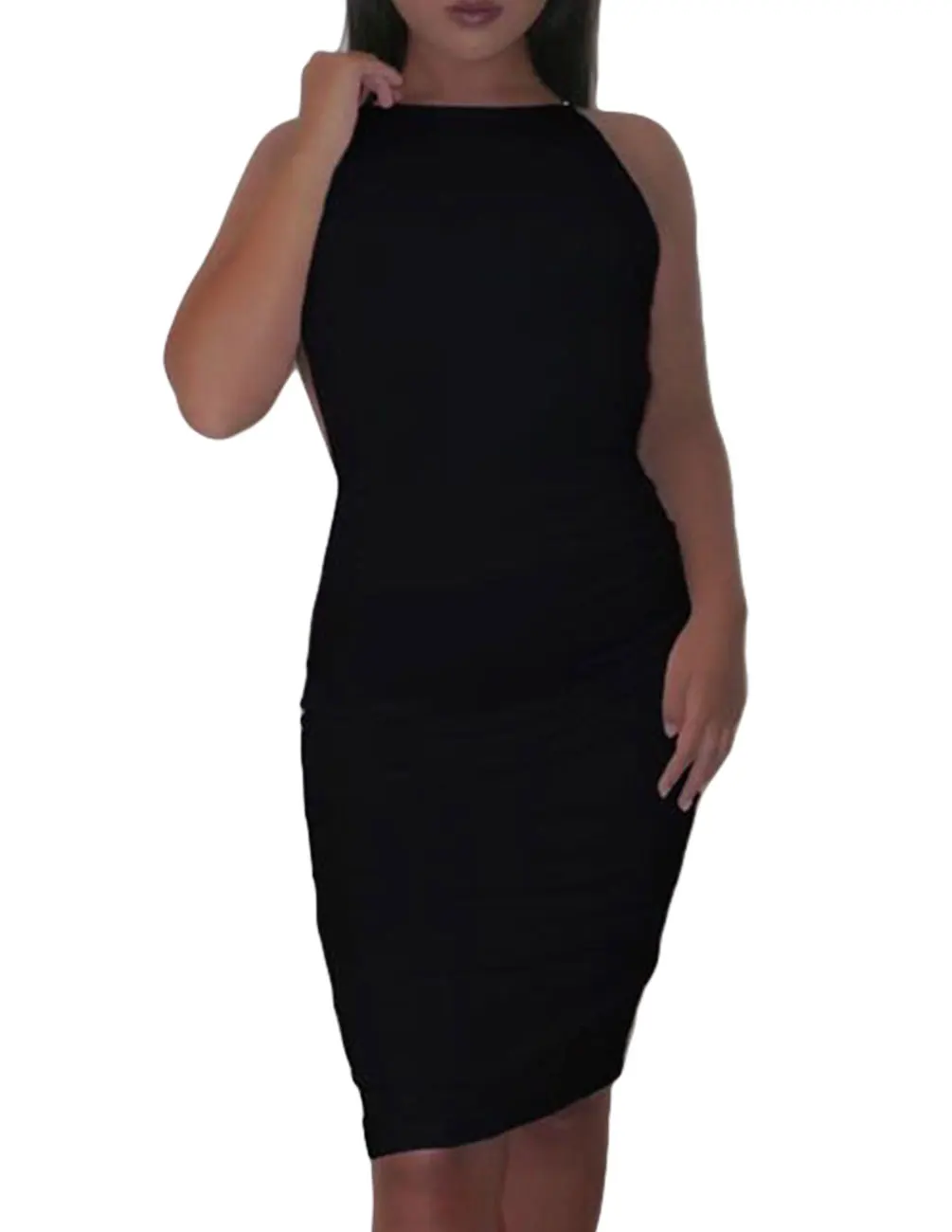

Halter Strapless Women Dresses Sexy & Club Slim Party Summer Tube Top Dress Knee-length Solid Lady Sheath Sleeveless Women Dress