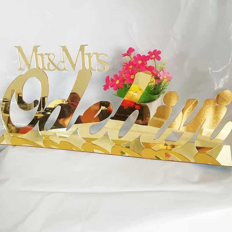 Пользовательский Свадебный знак для стола персонализированное зеркало золотое свадебное оформление с именем украшение свадебного стола Mr and Mrs